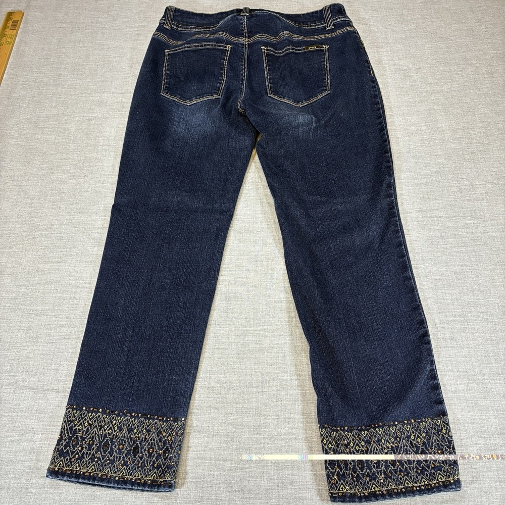 Chicos Jeans Sz 00 So Slimming Cropped Ankles Embroidered Rhinestones Stretch - Picture 11 of 13